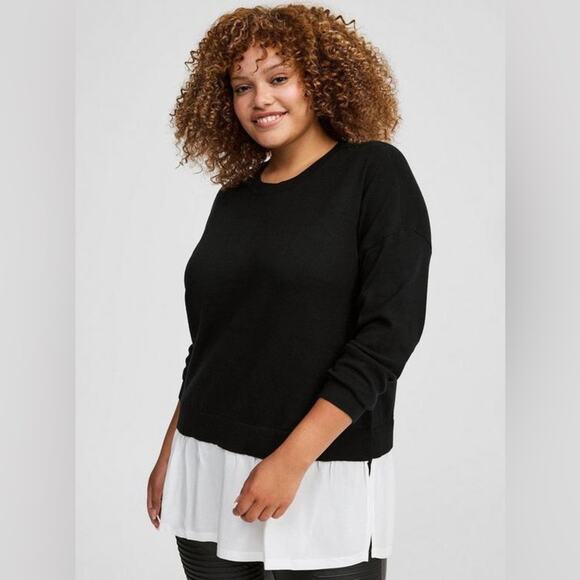 TORRID | Long Sleeve Black Sweater with White Shirt Hem | Size 14/16 - Picture 1 of 8